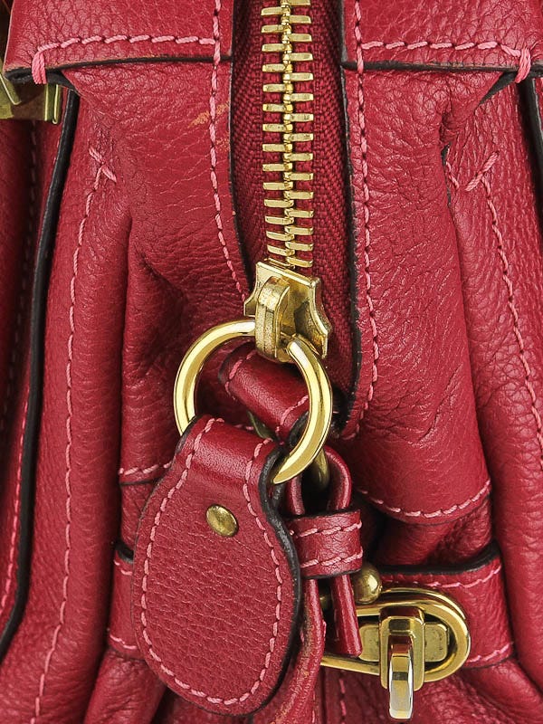 Chloe Red Pebbled Leather Medium Paraty Bag | Yoogi's Closet