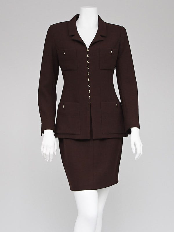 Chanel Brown Wool Skirt Suit Size S - Yoogi's Closet