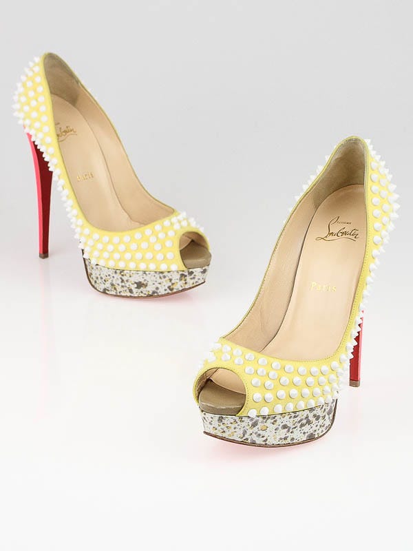 Christian Louboutin Yellow Version Craie Lady Peep Spikes 150 Pumps Size 9/39.5
