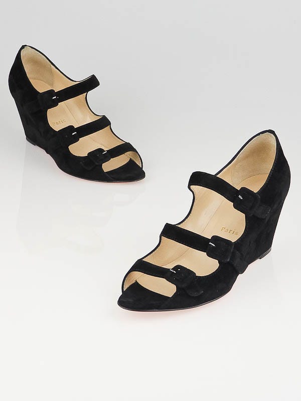 Christian Louboutin Black Suede Janice 70 Wedges Size 9.5/40