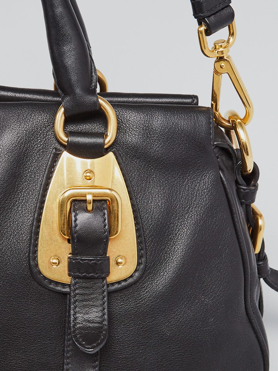 Prada Black Soft Calf Leather Satchel Bag w/ Long Strap