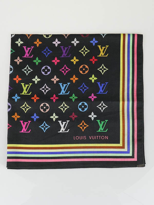 Louis Vuitton Black Monogram Multicolore Cotton Square Scarf - Yoogi's  Closet
