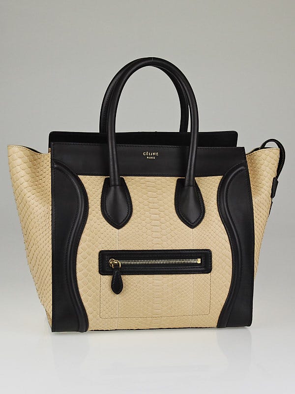 Celine Beige/Black Python Mini Luggage Tote Bag | Yoogi's Closet