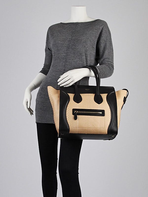 Celine Beige/Black Python Mini Luggage Tote Bag - Yoogi's Closet