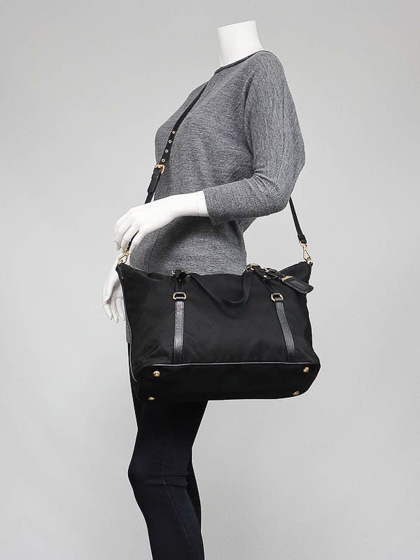 PRADA Black Tessuto Nylon Saffiano Women Fashion Tote Bag with Shoulder  Strap