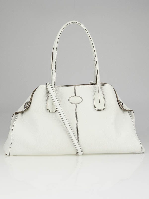 Tod's White Pebbled Leather Girelli East/West Shoulder Bag