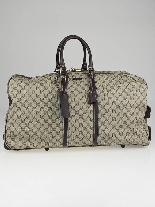 Gucci Beige/Ebony GG Plus Coated Canvas Large Duffle Bag with Wheels 