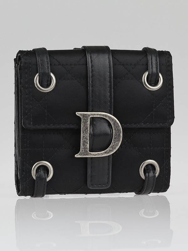 Christian Dior Black Nylon Cannage Quilted Compact Wallet