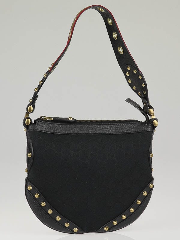 Gucci Black GG Canvas Studded Pelham Small Shoulder Bag
