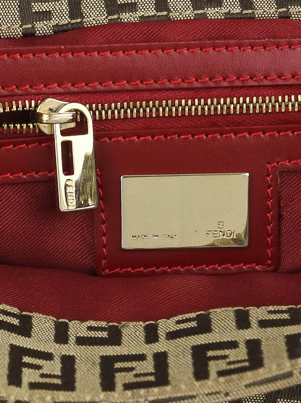 Fendi Beige/Red Zucchino Canvas Small Tote Bag - 8BR091 | Yoogi's Closet