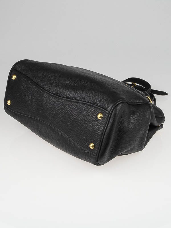 Miu Miu Black Vitello Caribu Leather Tote Bag RN0620