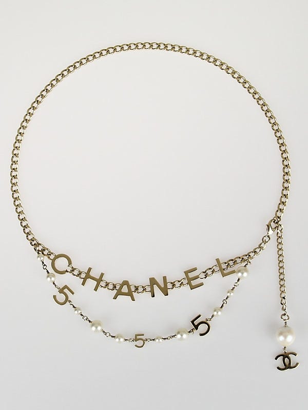 Chanel Goldtone Chain and Faux Pearl Charm Belt - Yoogi's Closet