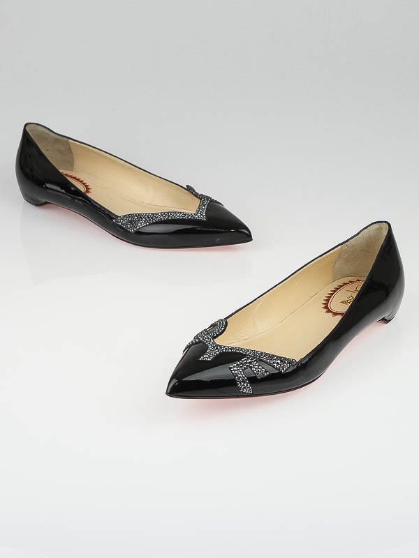Christian Louboutin 20th Anniversary Black Patent Leather Pigalove Flats Size 11/41.5