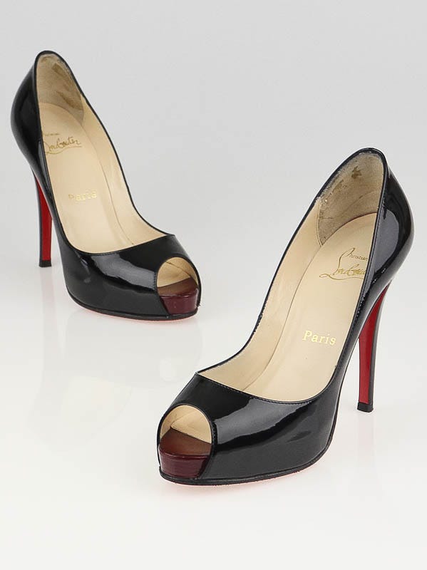 Christian Louboutin Black/Red Patent Leather Very Prive 120 Peep Toe Pumps Size 6.5/37
