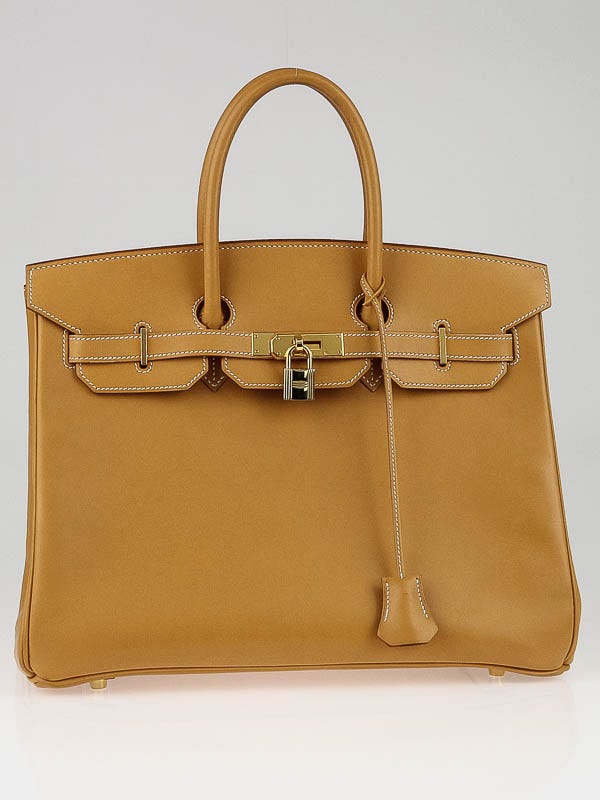 Hermes 35cm Vache Natural Leather Gold Plated Birkin Bag