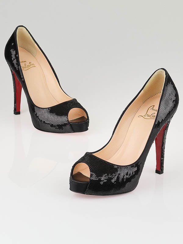 Christian Louboutin Black Sequin Paillettes Very Prive 120 Pumps