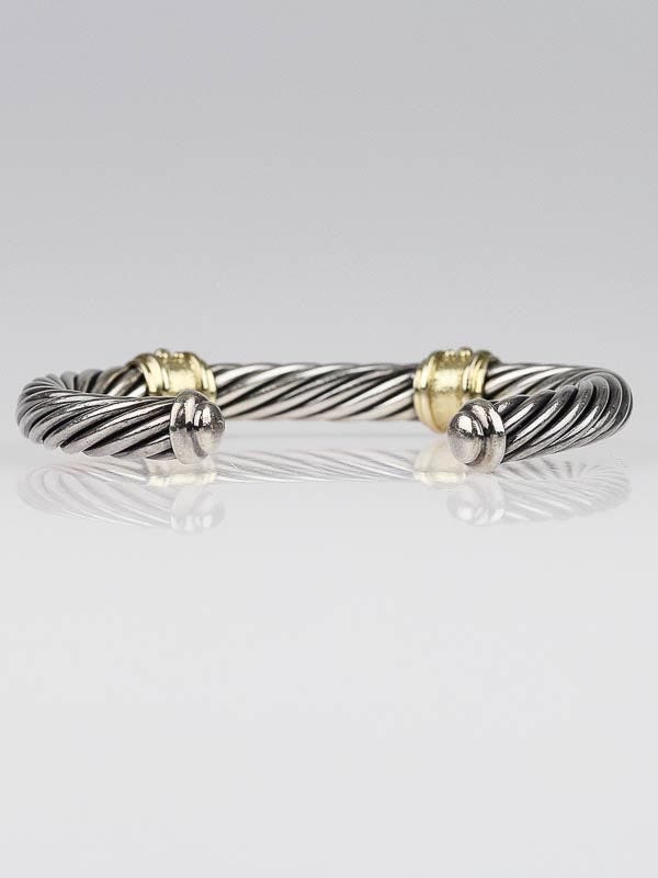 David Yurman 7mm Sterling Silver and Gold Renaissance Cable Cuff Bracelet