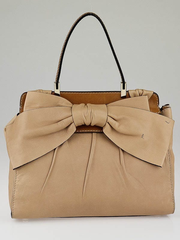 Valentino Beige Leather Aphrodite Bow Top Handle Bag