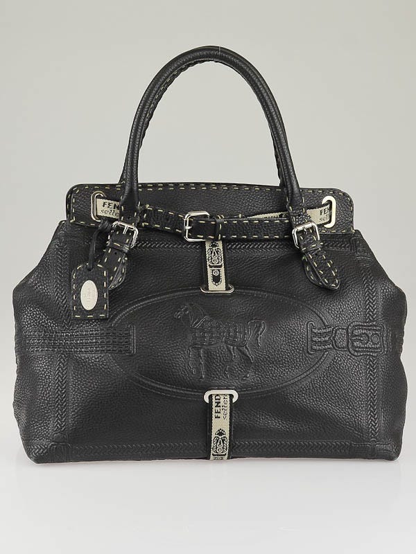 Fendi Black Selleria Leather Grand Borghese Bag - 8BN156 | Yoogi's Closet