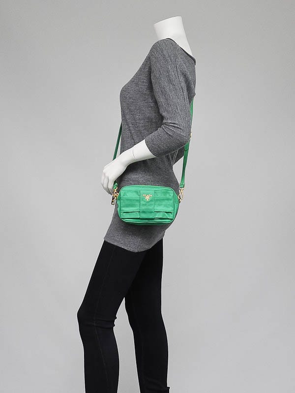 Prada Green Tessuto Nylon Bow Crossbody Bag - Yoogi's Closet
