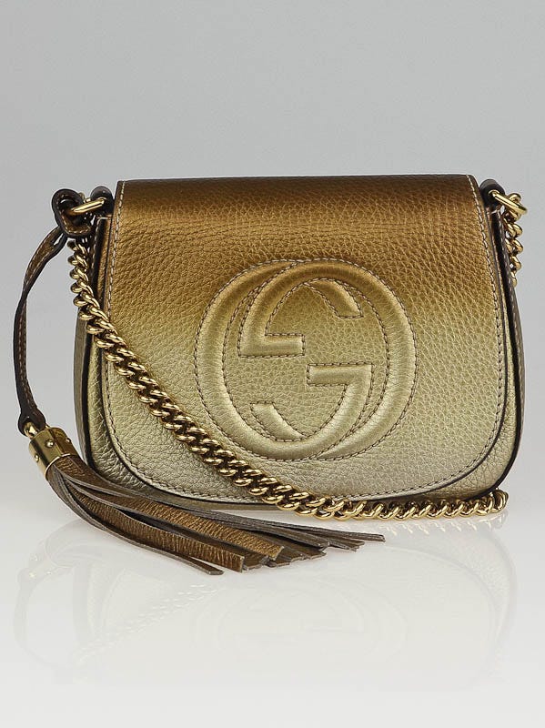 Gucci Gold Ombre Pebbled Leather Soho Chain Small Shoulder Bag