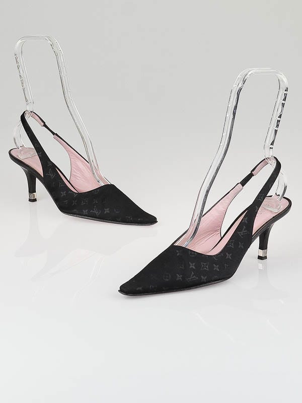 Louis Vuitton Black Monogram Satin Slingback Pumps Size 6/36.5 