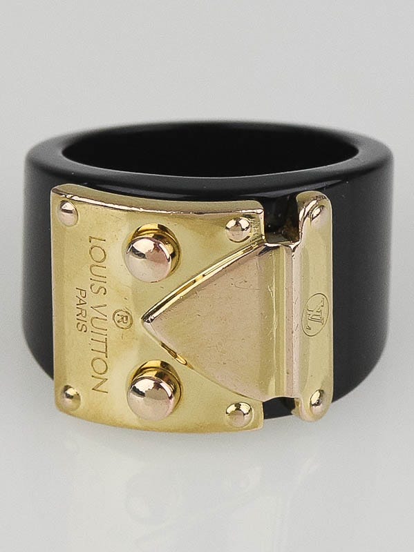 Louis Vuitton Black Resin Lock Me Ring Size 7.5/56 - Yoogi's Closet