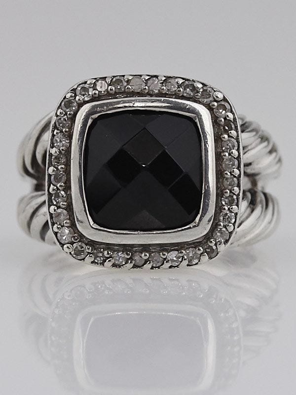 David Yurman 11mm Sterling Silver and Black Onyx Albion Ring Size 7