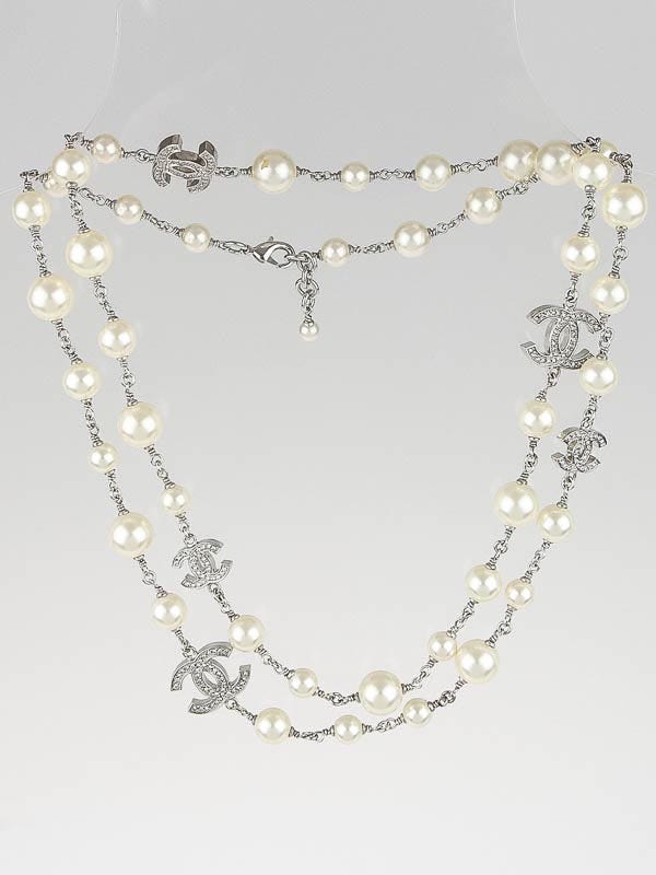 Chanel Faux Pearl and Crystal CC Long Necklace