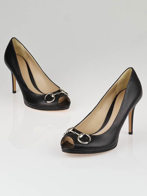 Gucci Black Leather New Hollywood Mid-Heel Platform Pumps