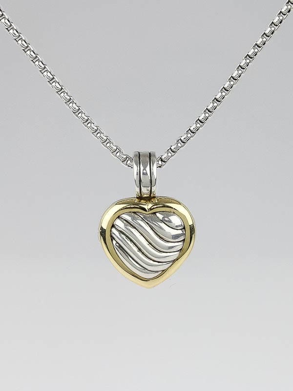 David Yurman 18k Gold and Sterling Silver Cable Heart Locket Pendant Necklace