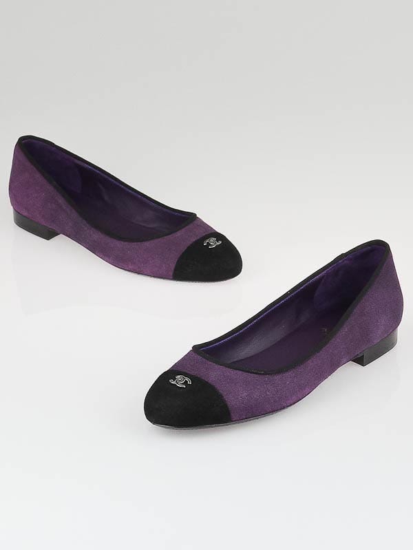 CHANEL Suede Calfskin Quilted Cap Toe CC Ballerina Flats 36 Purple 484401