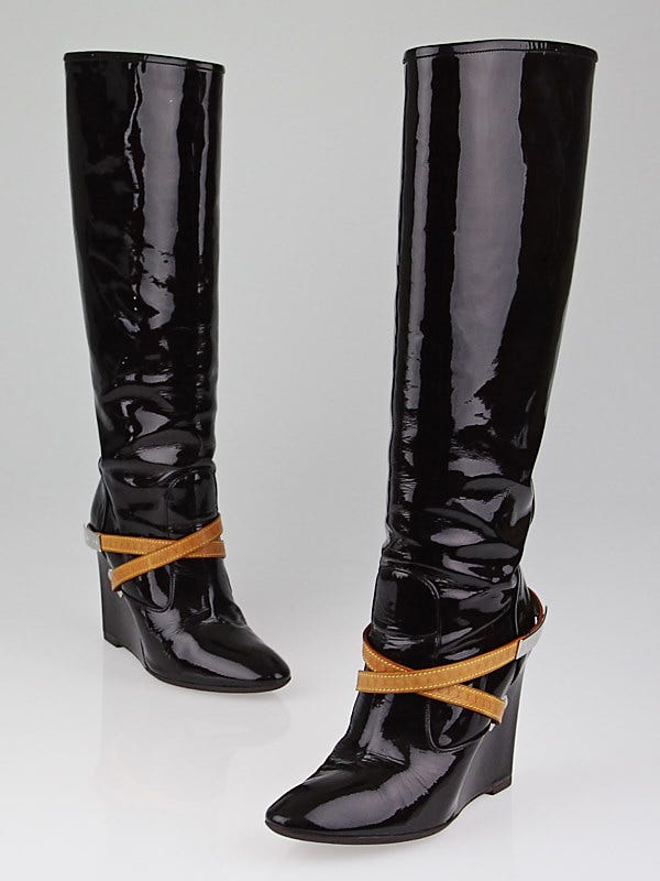 Louis Vuitton Amarante Vernis Knee High Wedge Boots Size 7/37.5