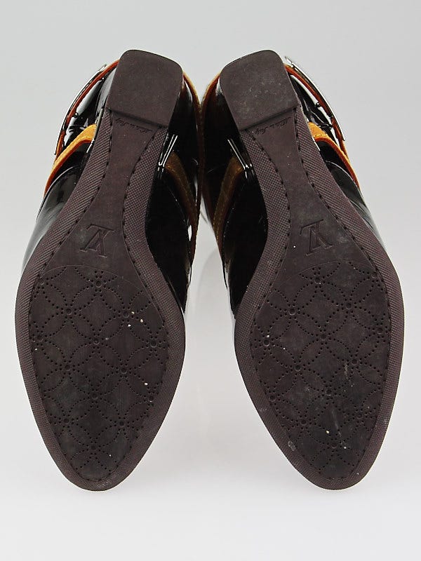 Louis Vuitton Amarante Monogram Vernis Pantheon Wedge Sandals Size 7/37.5 -  Yoogi's Closet
