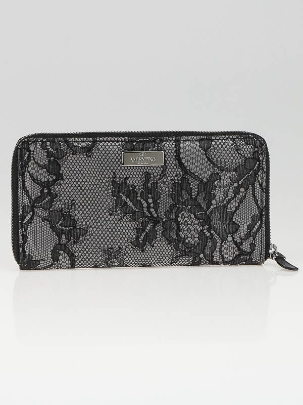Valentino Black Lace Nylon Fused Zip Around Wallet | Yoogi's