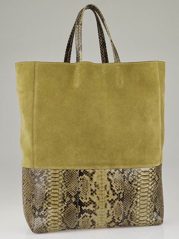 Celine Khaki Suede and Python Vertical Bi-Cabas Tote Bag | Yoogi's Closet