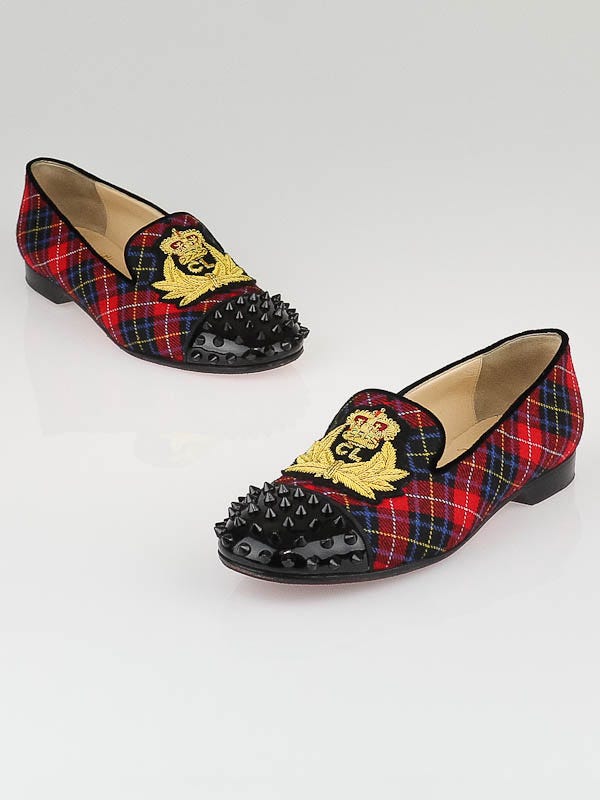 Christian Louboutin Red/Black Tartan Studded Intern Flat  display picture 2