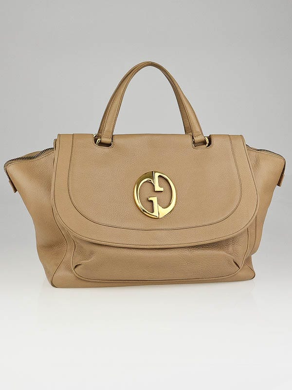 Gucci Beige Pebbled Leather 1973 Top Handle Bag