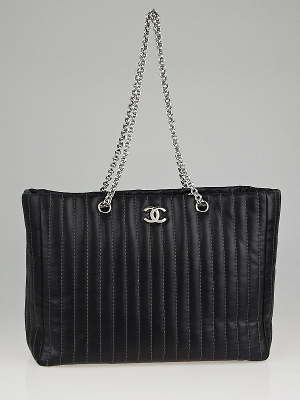 Chanel Black Vertical Quilted Lambskin Leather Mademoiselle Large Tote Bag  - Yoogi's Closet