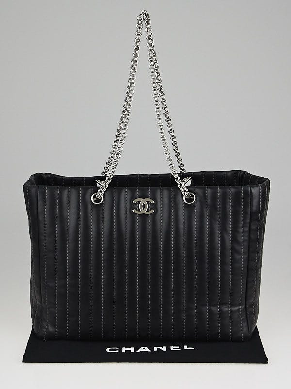 Chanel Black Vertical Quilted Lambskin Leather Mademoiselle Large Tote Bag  - Yoogi's Closet