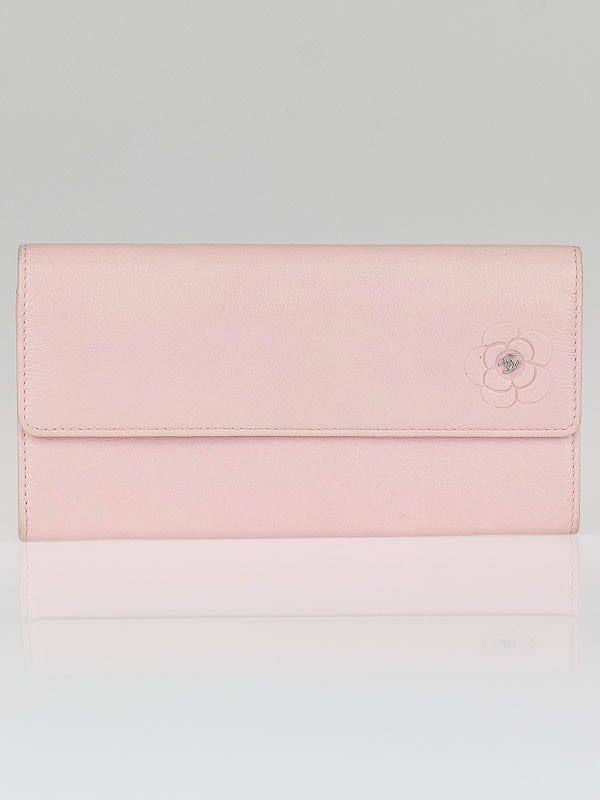 Chanel Pink Leather Camellia Long Flap Wallet