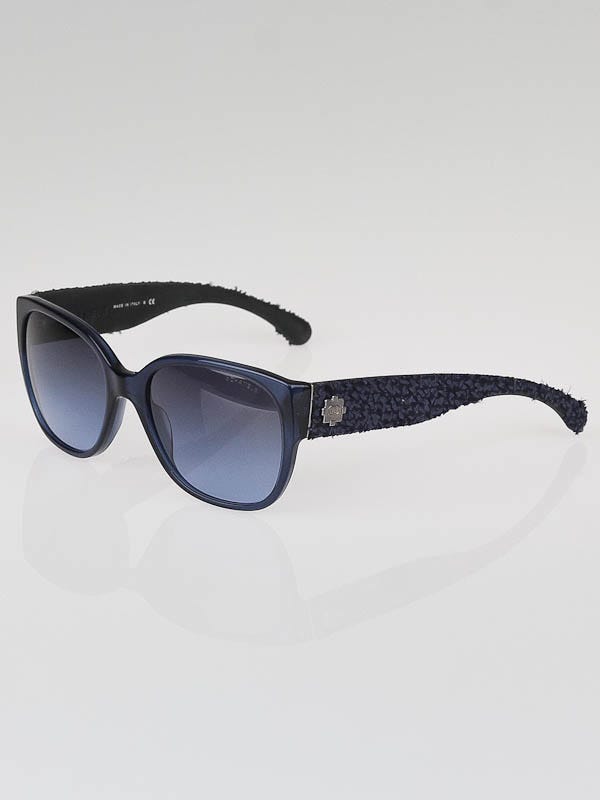 Chanel Navy Blue Frame and Navy Blue Tweed Wayfarer Sunglasses