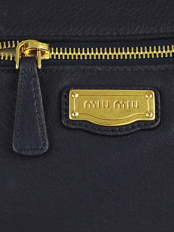 Miu Miu Blue Cervo Leather East/West Satchel Bag | Yoogi's Closet