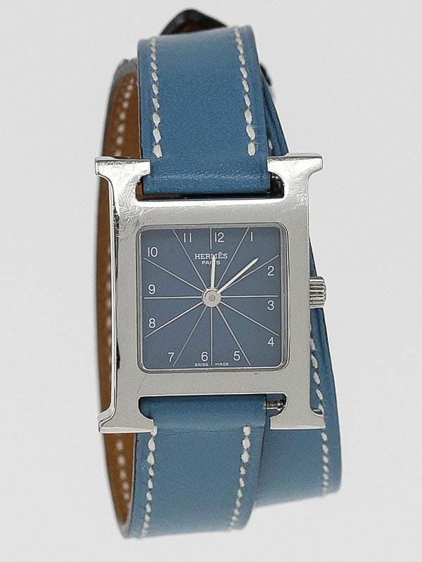 Hermes Blue Jean Leather and Stainless Steel Heure H PM 
