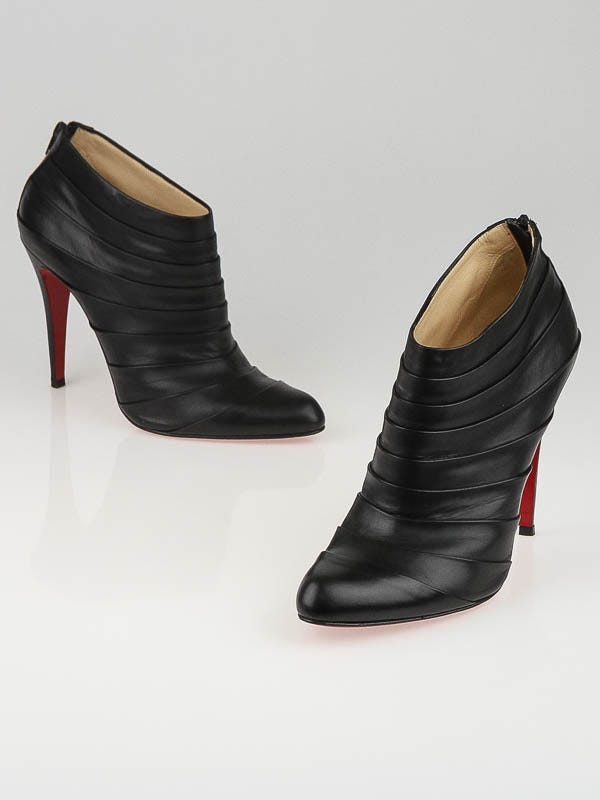 Christian Louboutin Black Pleated Leather Orniron 100 Ankle Boots Size 11.5/42