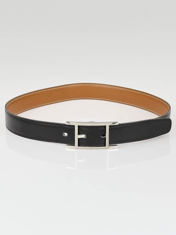 Men's black leather Louis Vuitton Belt with palladium plated logo