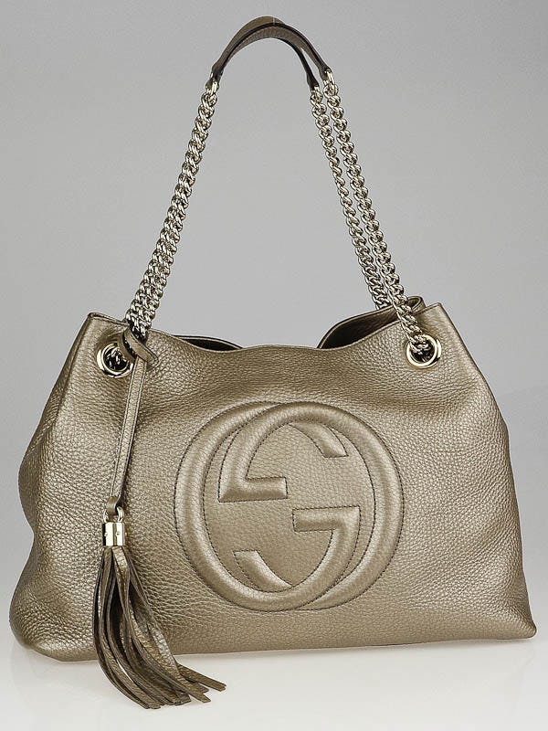 Gucci Gold Metallic Pebbled Calfskin Leather Soho Chain Tote Bag - Yoogi's  Closet