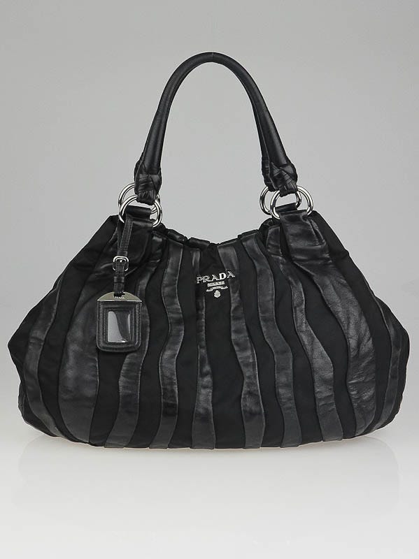 Prada Black Tessuto Nylon and Nappa Leather Stripes Bag BR3994