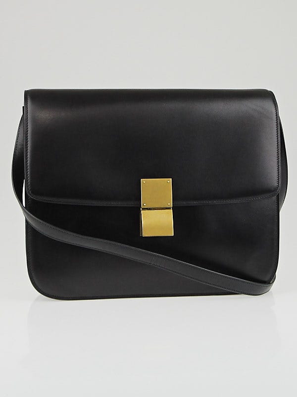 Celine Black Calf Leather Large Classic Box Flap Bag