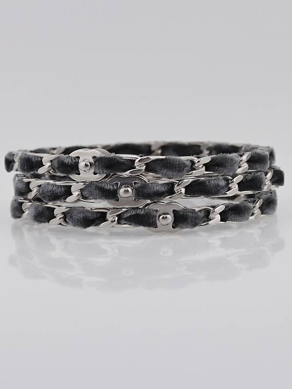 Chanel Silver/Grey Velvet Chain Bangle Bracelets - Yoogi's Closet